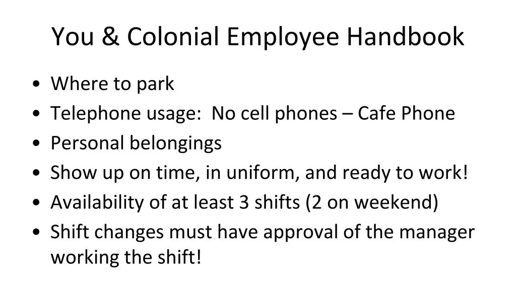 you colonial employee handbook 2