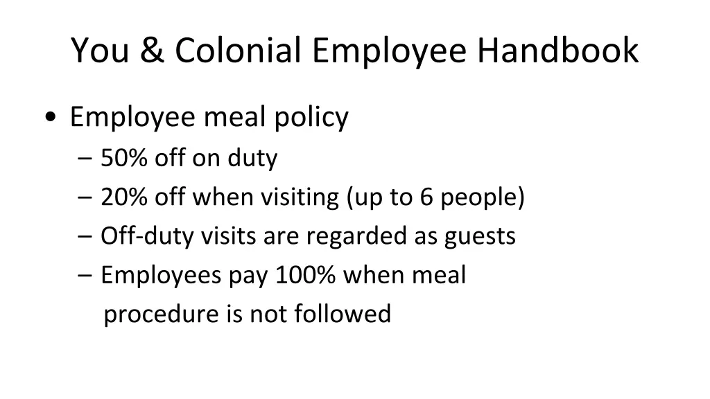 you colonial employee handbook 3