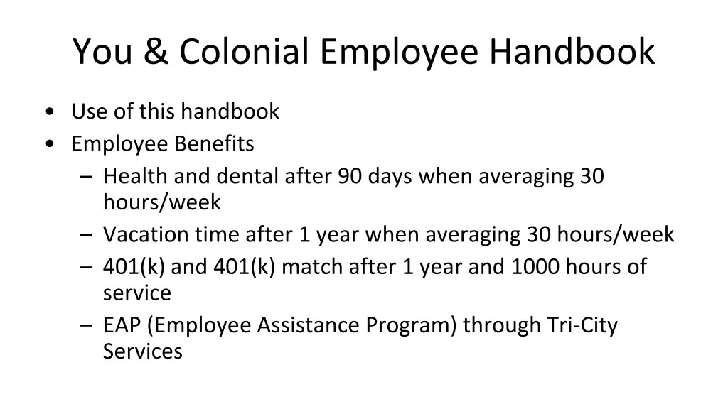 you colonial employee handbook