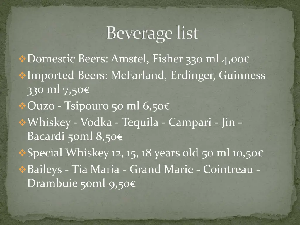 beverage list