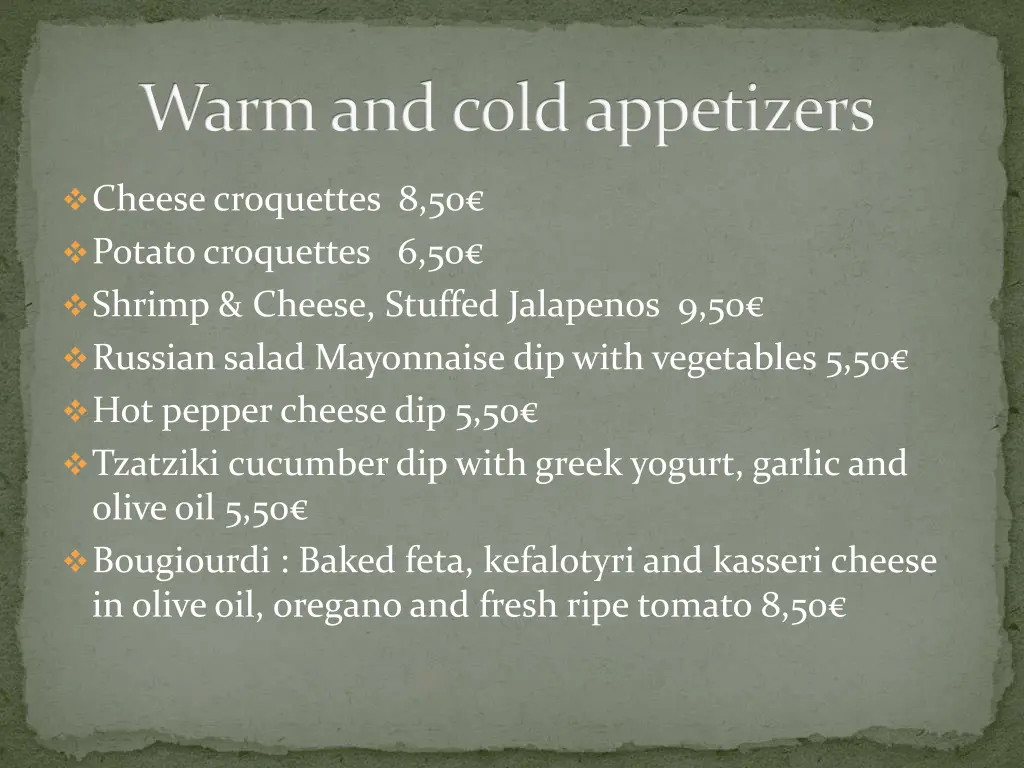 warm and cold appetizers