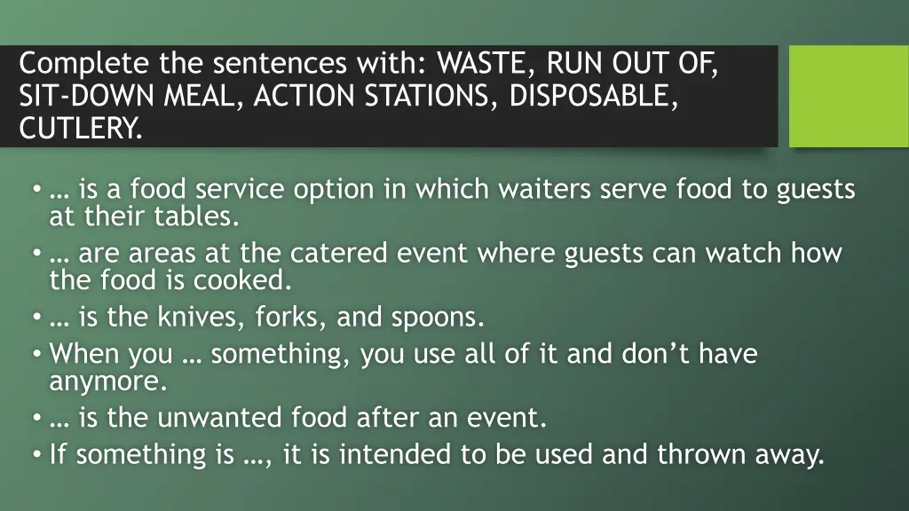 complete the sentences with waste