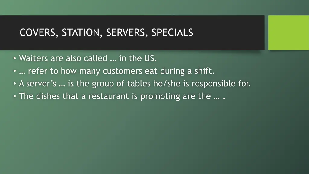 covers station servers specials