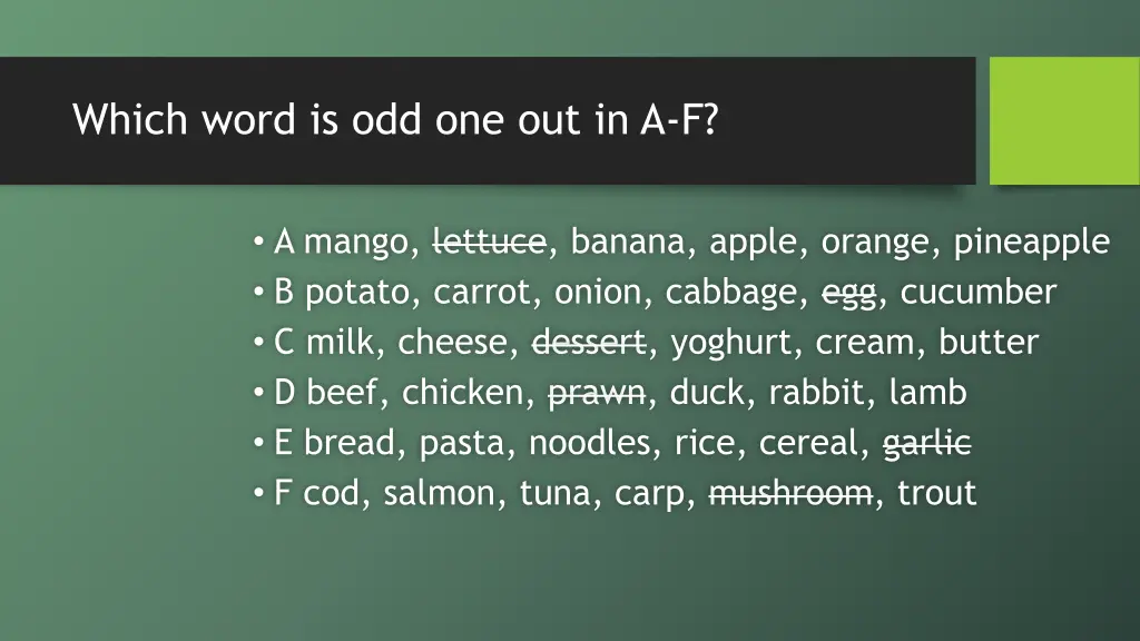 which word is odd one out in a f 1