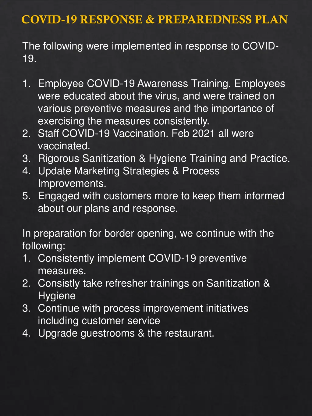 covid 19 response preparedness plan