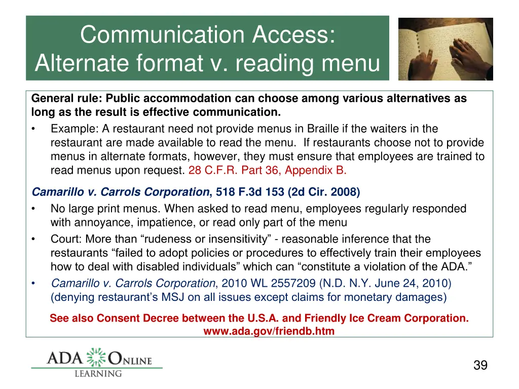 communication access alternate format v reading