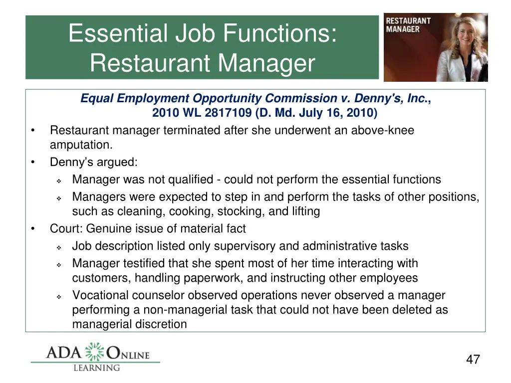 essential job functions restaurant manager