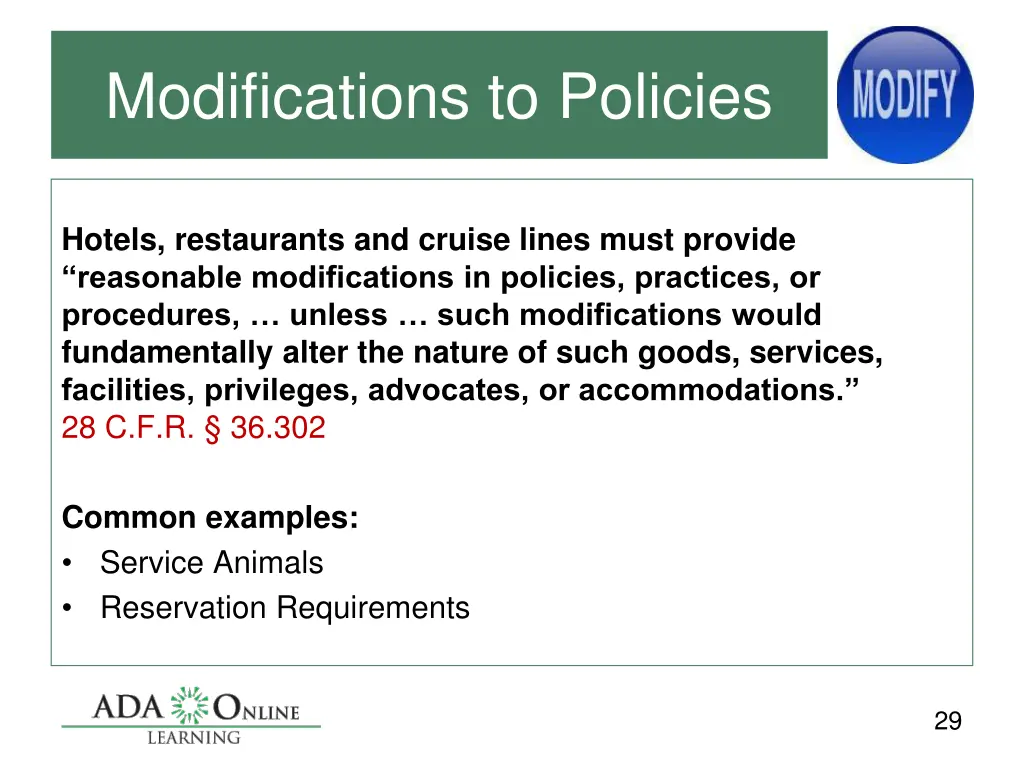 modifications to policies