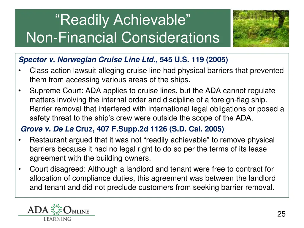 readily achievable non financial considerations