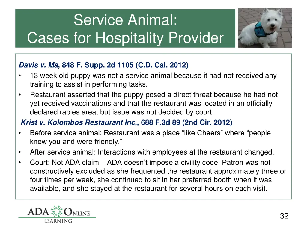 service animal cases for hospitality provider