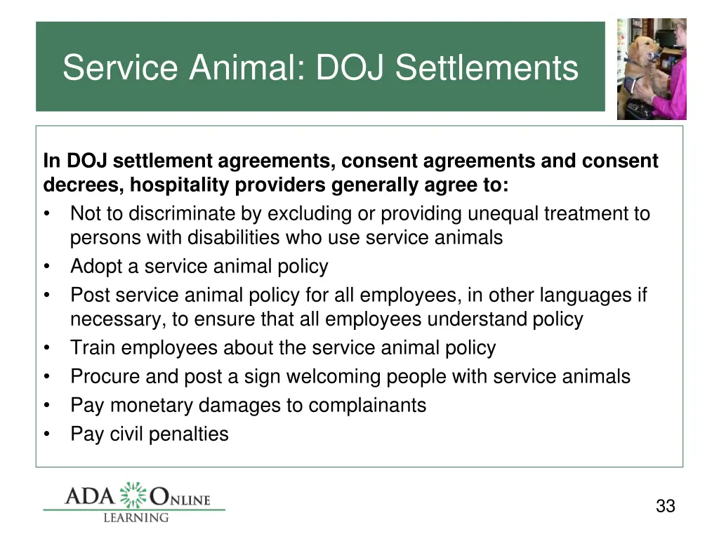 service animal doj settlements