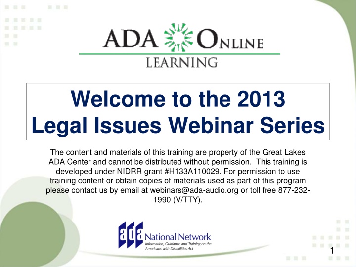 welcome to the 2013 legal issues webinar series