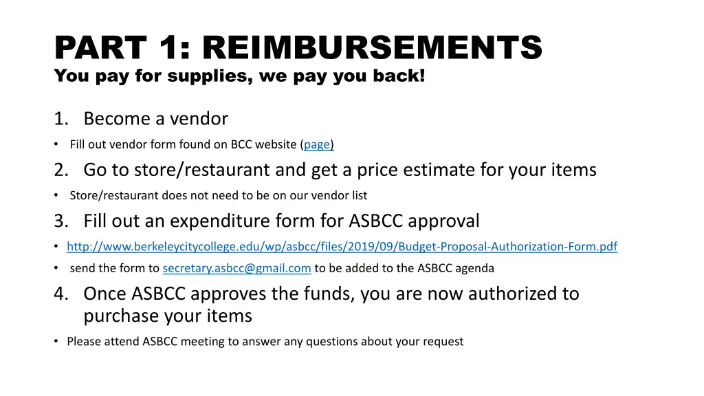 part 1 reimbursements you pay for supplies