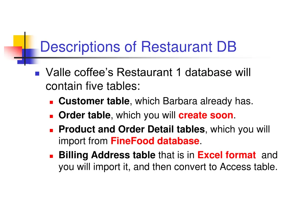 descriptions of restaurant db