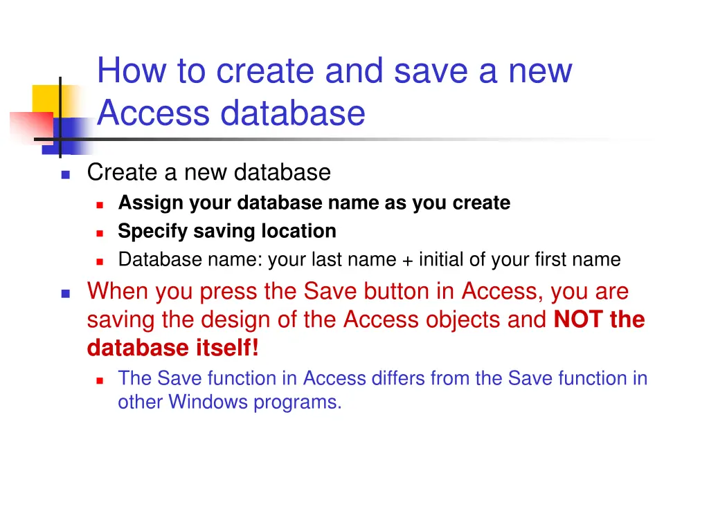 how to create and save a new access database