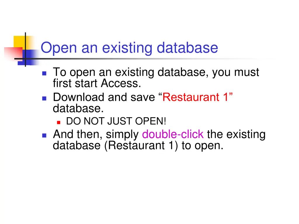 open an existing database