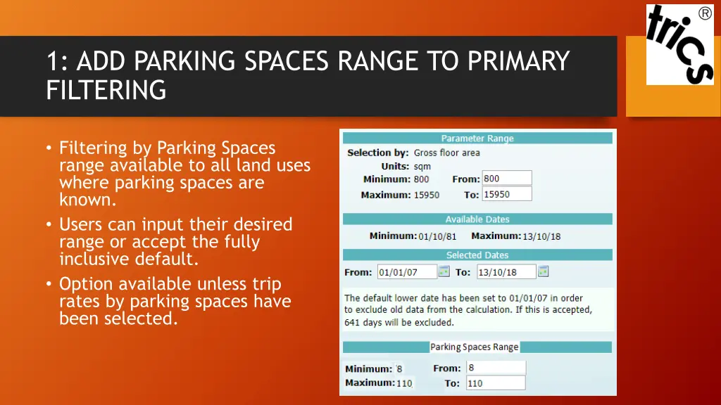 1 add parking spaces range to primary filtering