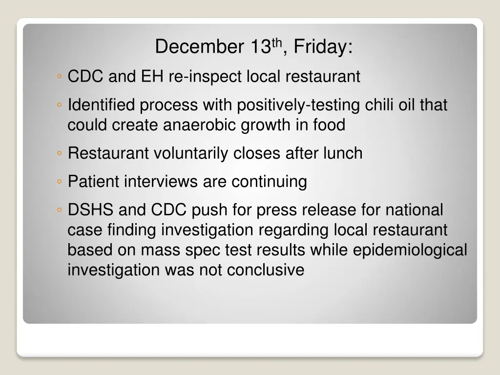 december 13 th friday cdc and eh re inspect local