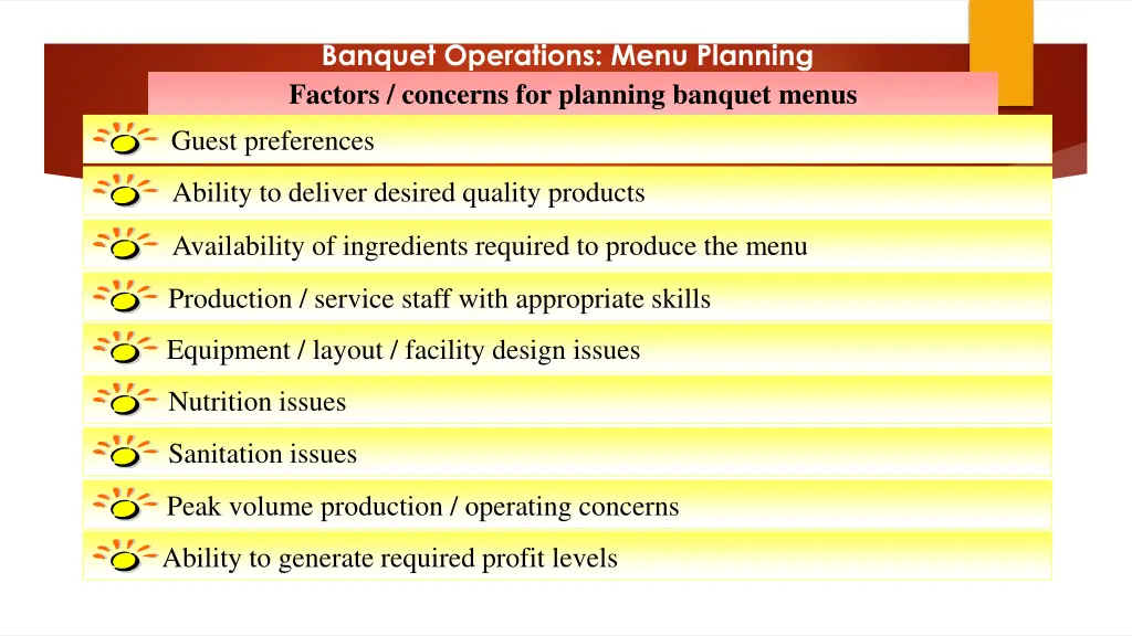 banquet operations menu planning