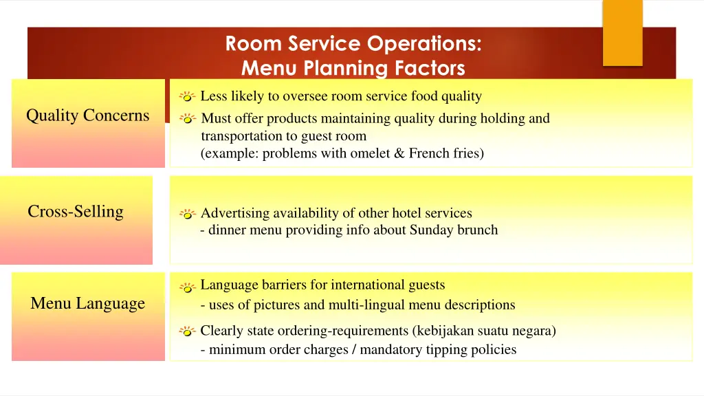 room service operations menu planning factors