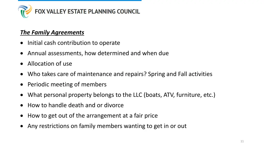 the family agreements initial cash contribution