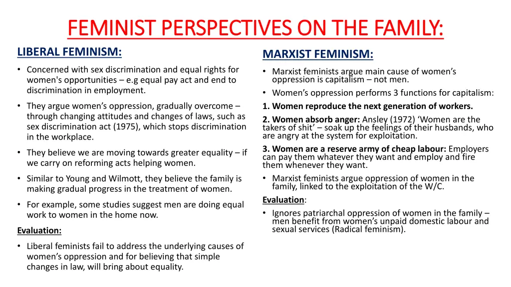 feminist perspectives on the family feminist