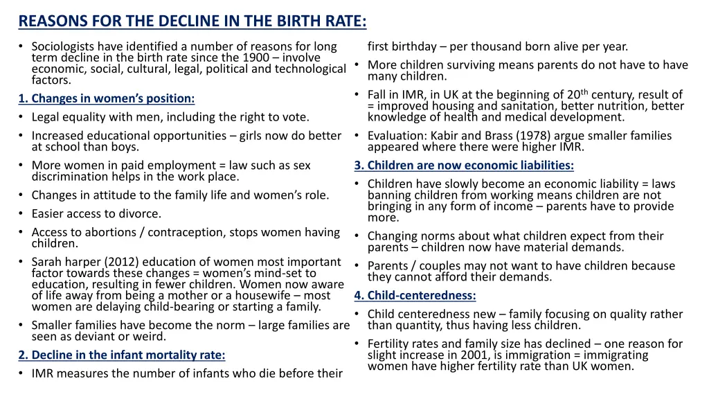 reasons for the decline in the birth rate