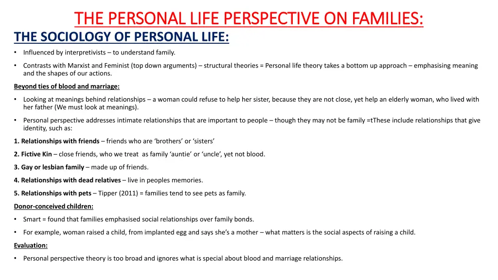 the personal life perspective on families