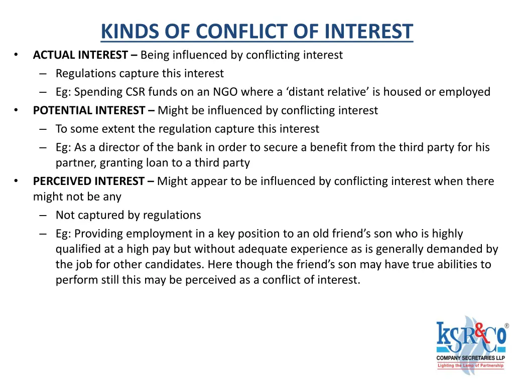 kinds of conflict of interest actual interest