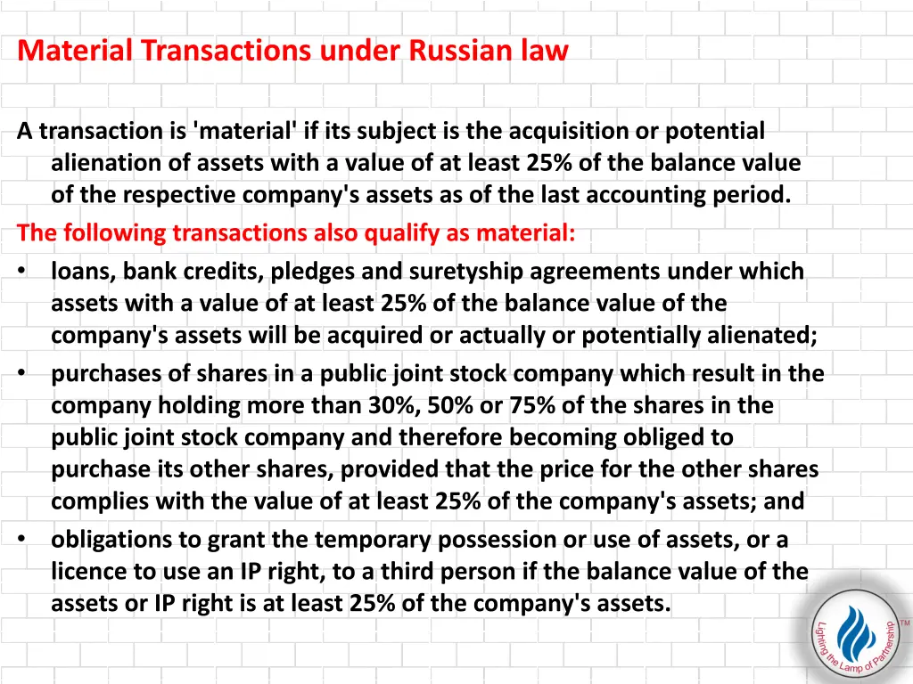 material transactions under russian law