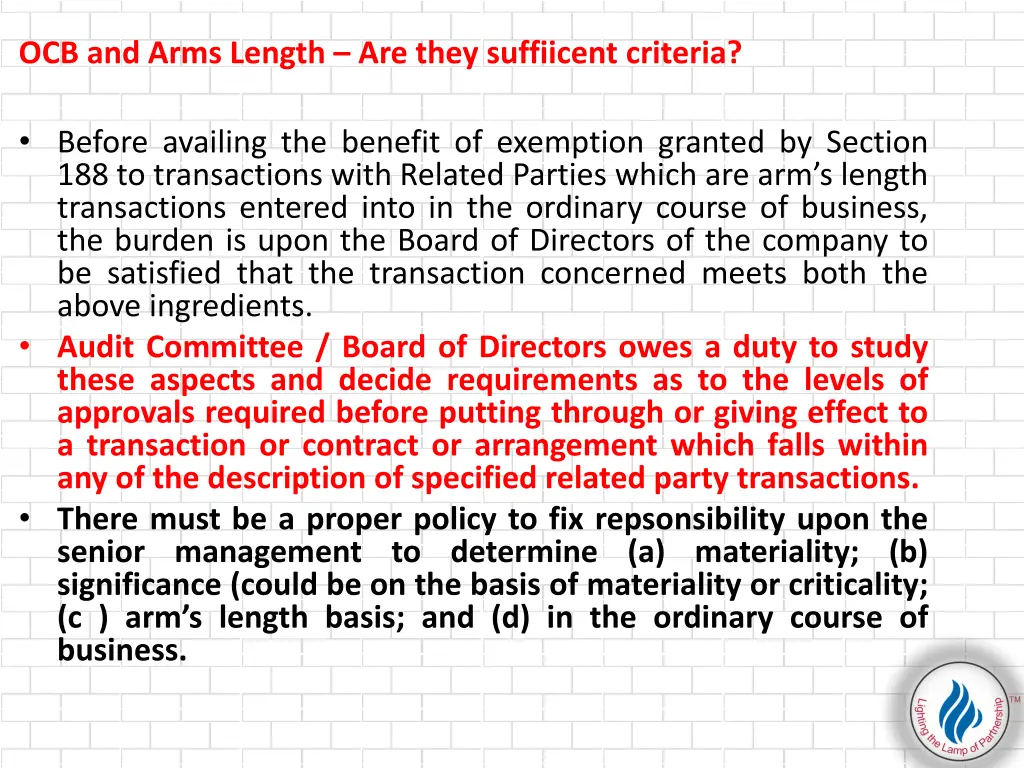 ocb and arms length are they suffiicent criteria