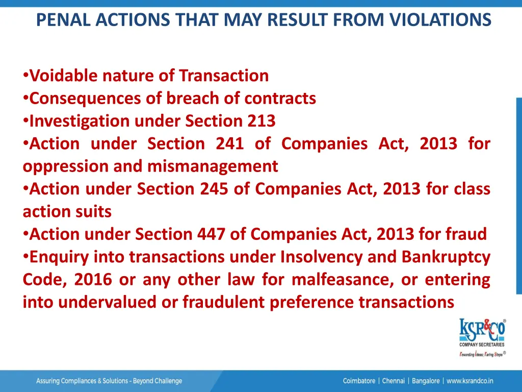 penal actions that may result from violations