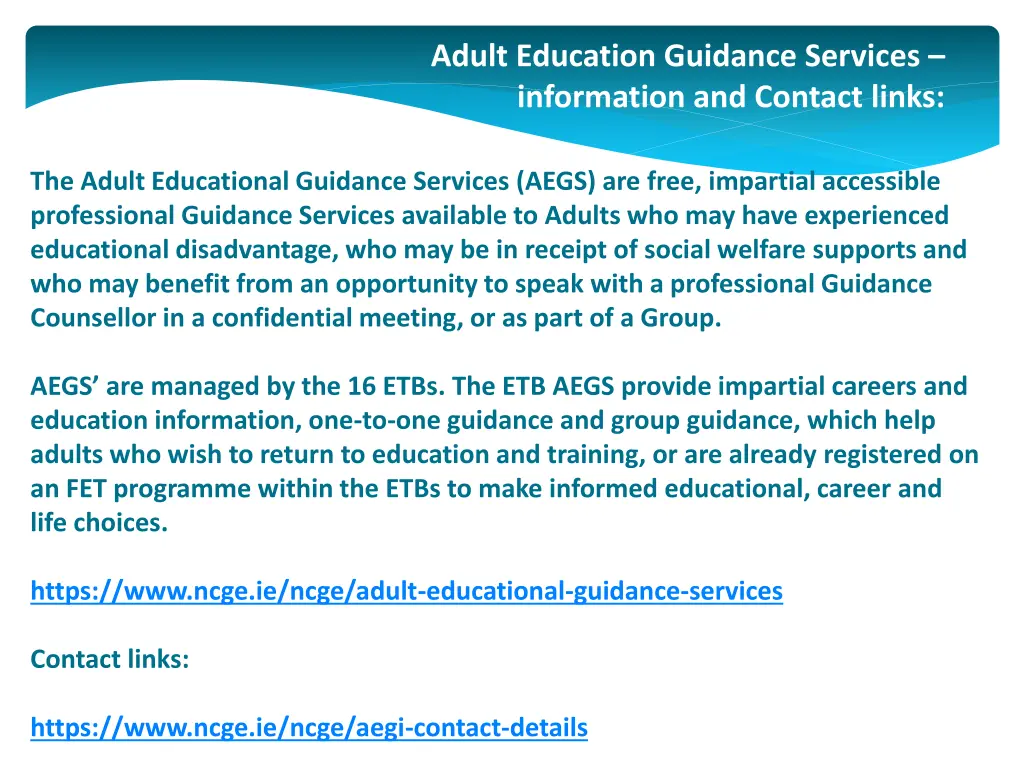 adult education guidance services information