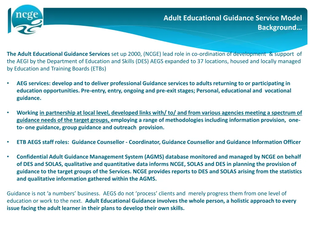 adult educational guidance service model