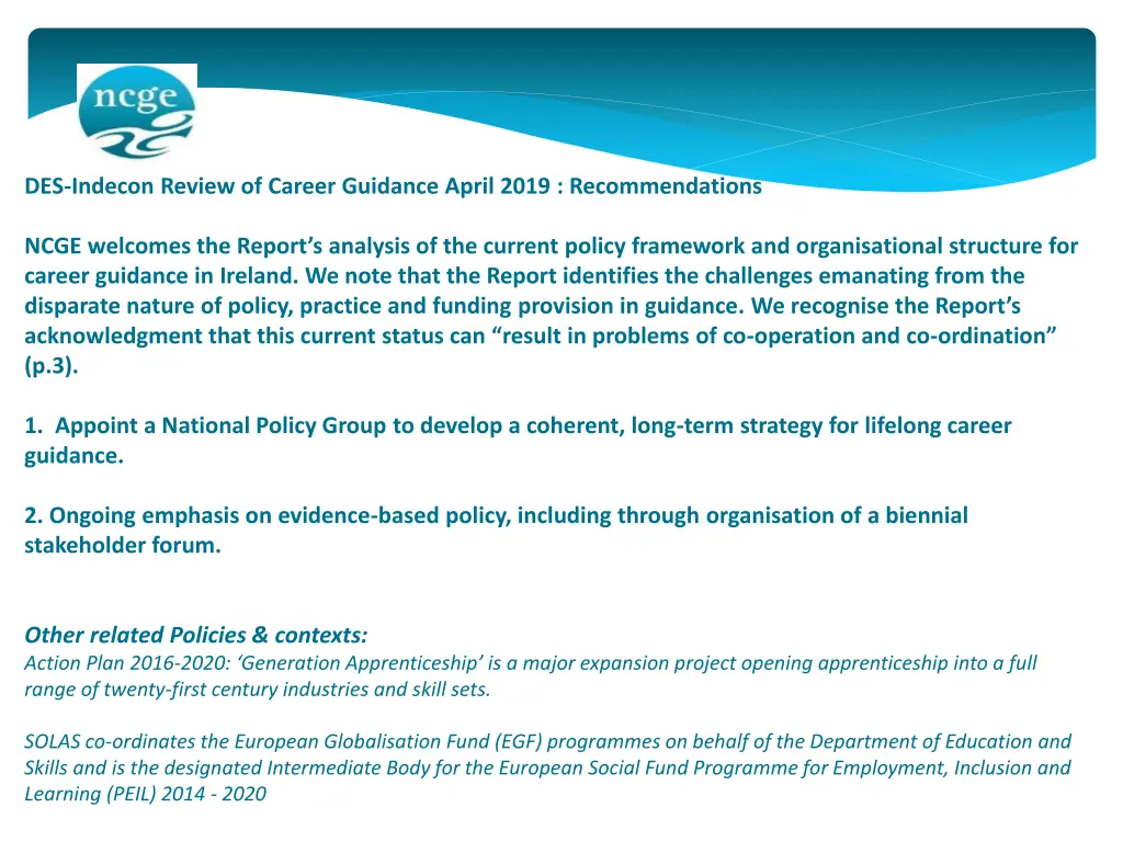 des indecon review of career guidance april 2019