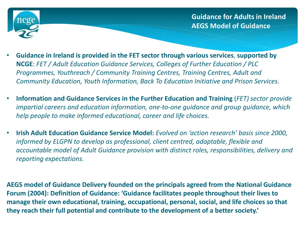 guidance for adults in ireland aegs model