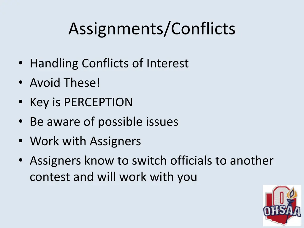 assignments conflicts