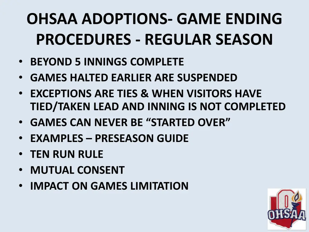 ohsaa adoptions game ending procedures regular