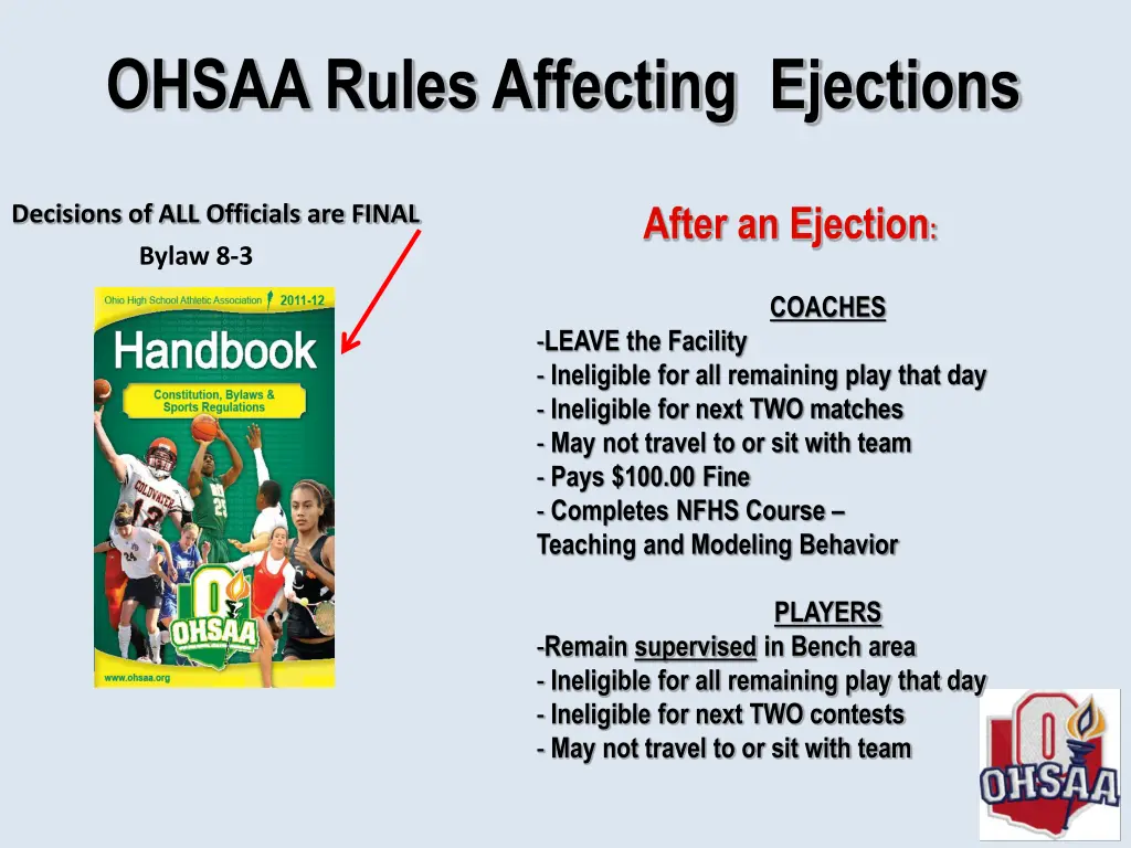 ohsaa rules affecting ejections