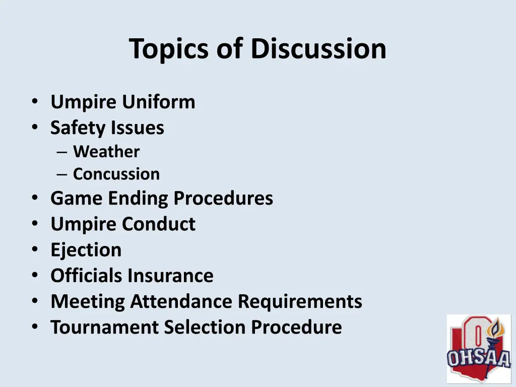 topics of discussion