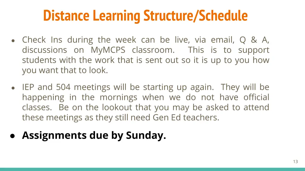 distance learning structure schedule