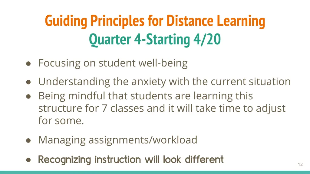 guiding principles for distance learning quarter