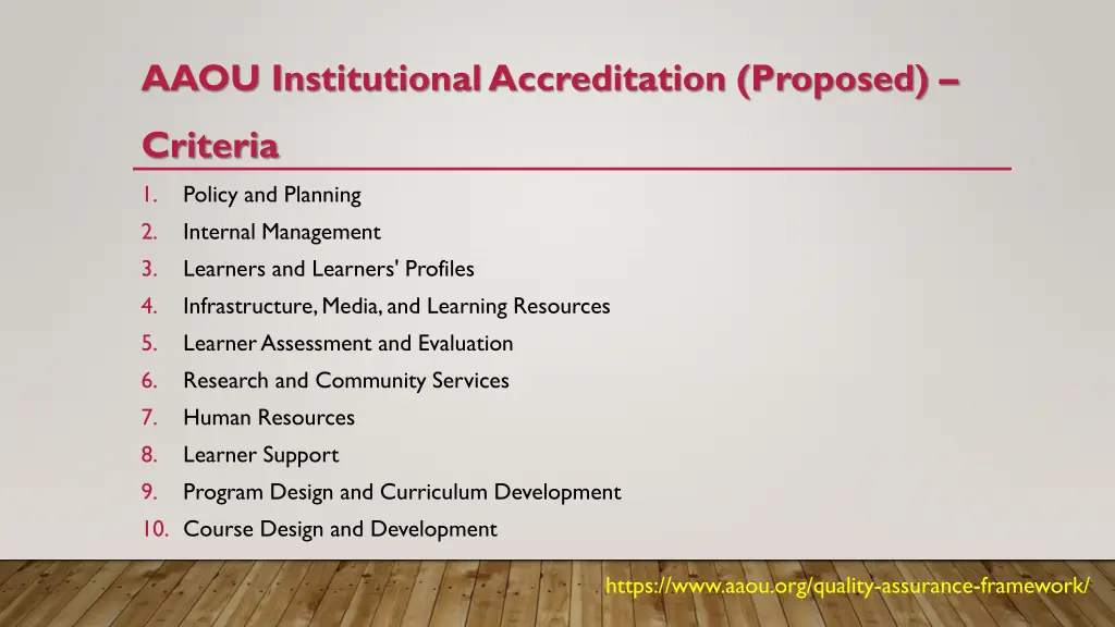 aaou institutional accreditation proposed 4