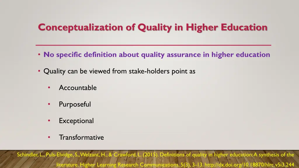 conceptualization of quality in higher education