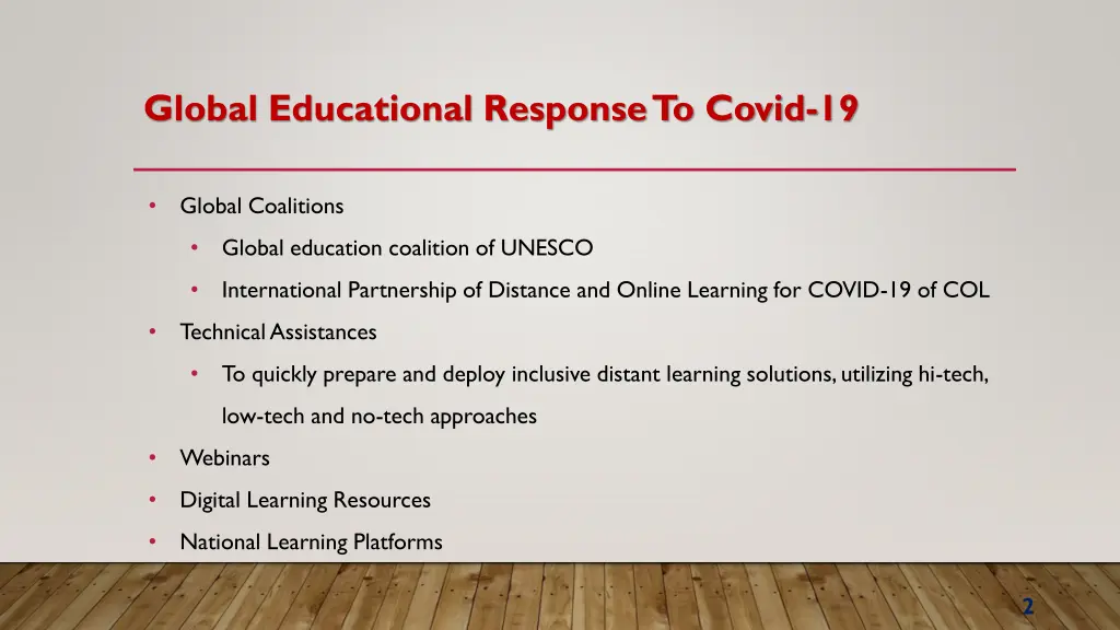 global educational response to covid 19