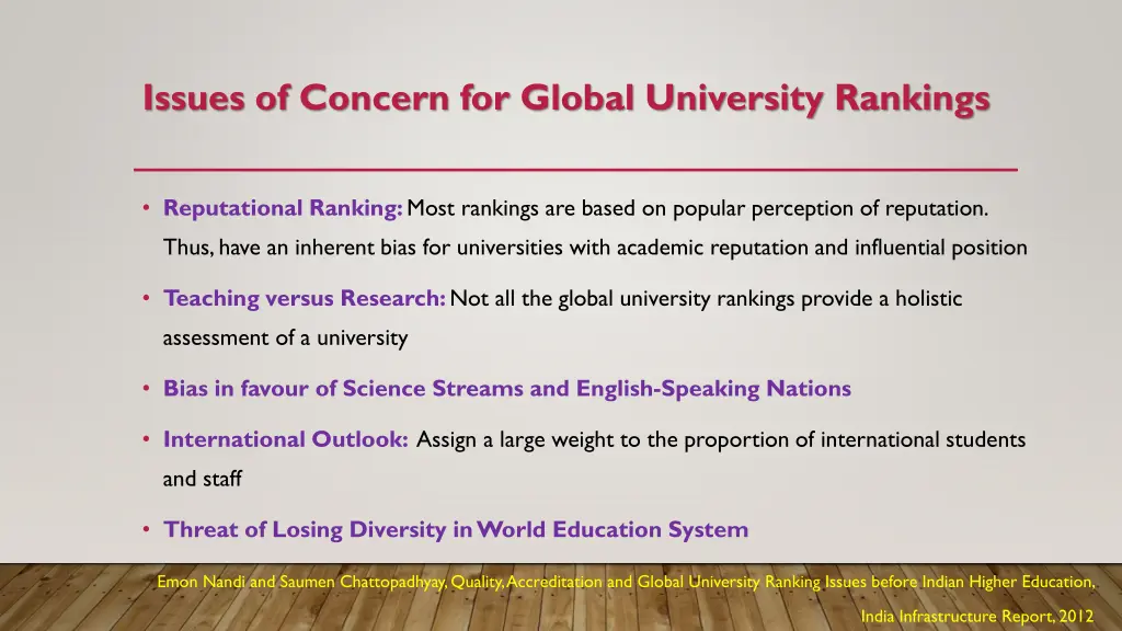 issues of concern for global university rankings