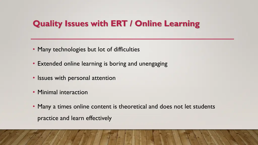 quality issues with ert online learning