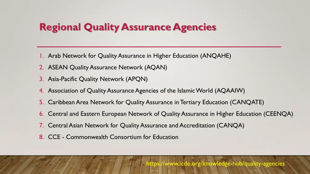 regional quality assurance agencies