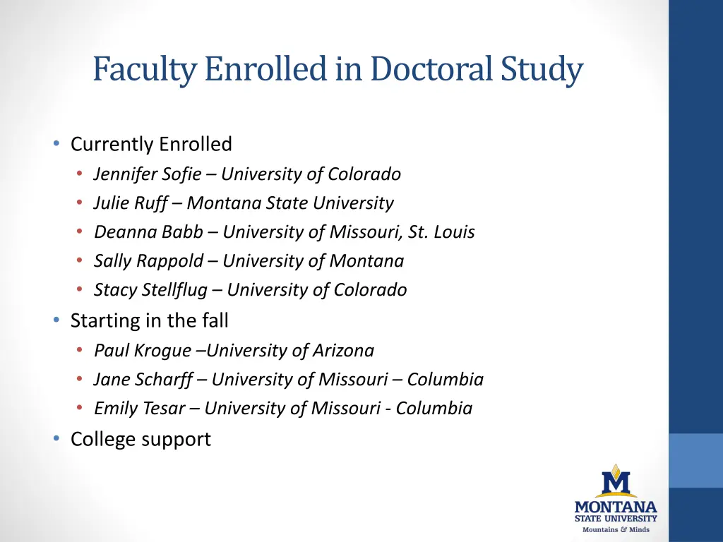 faculty enrolled in doctoral study