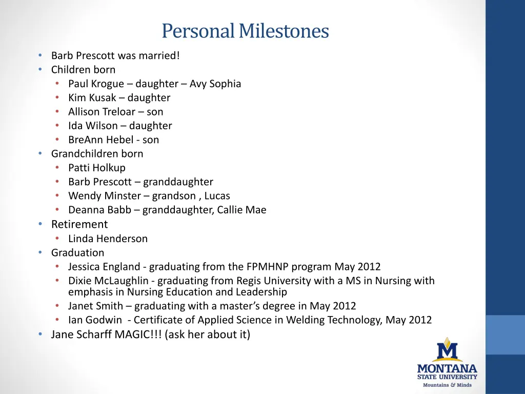 personal milestones